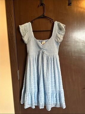 Light Blue Smocked Mini Dress with Flutter Sleeves